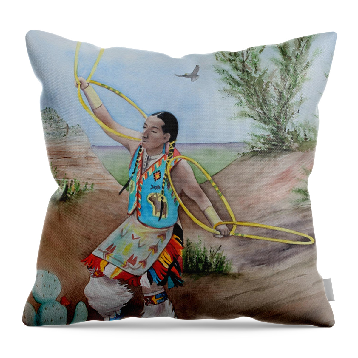 Native American Throw Pillow featuring the painting The Storyteller by Kelly Miyuki Kimura