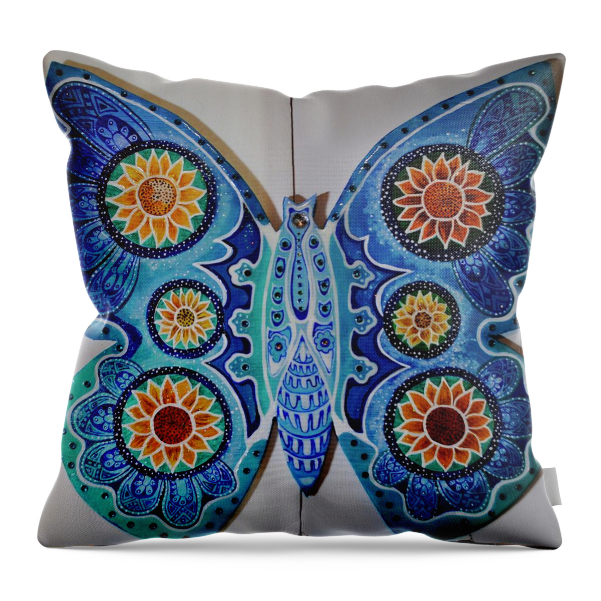 Art On Wood Throw Pillow featuring the painting The Summer Butterfly by Patricia Arroyo