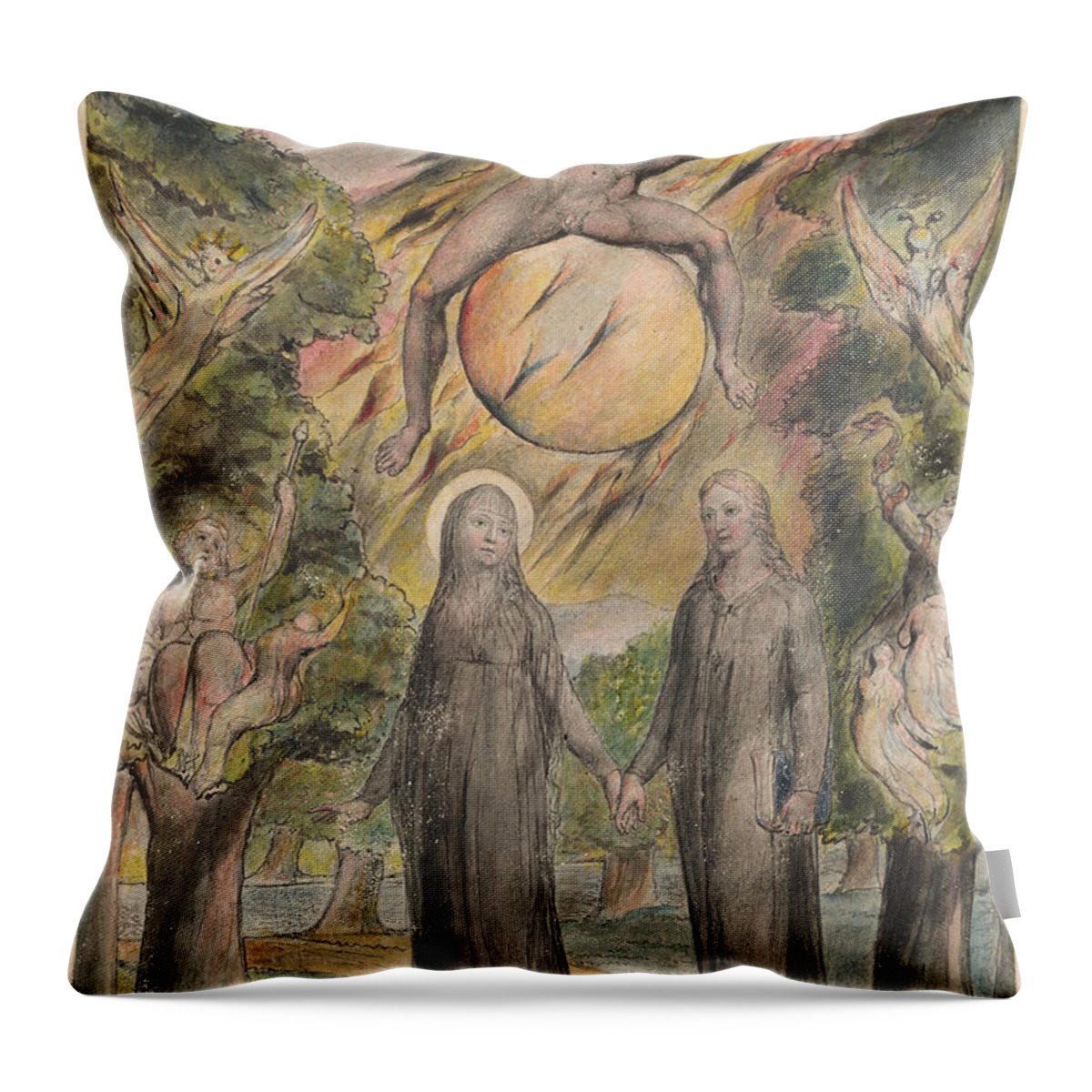 William Blake Throw Pillow featuring the painting The Sun in his Wrath by MotionAge Designs