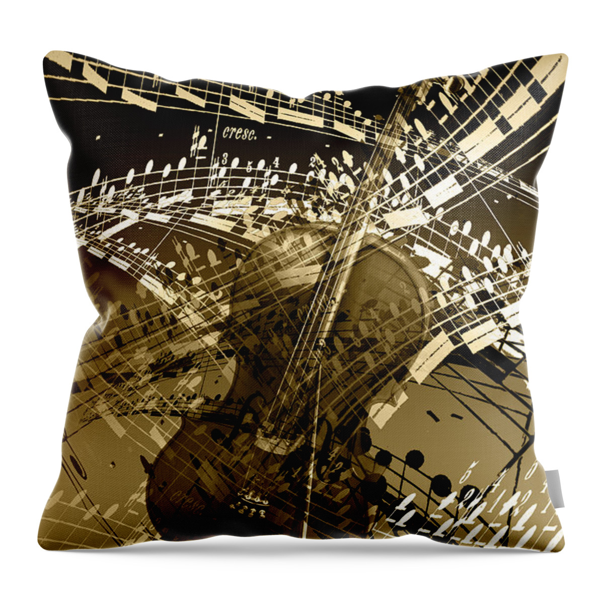 Cello Throw Pillow featuring the photograph The Swirl of Music in Sepia by Randall Nyhof