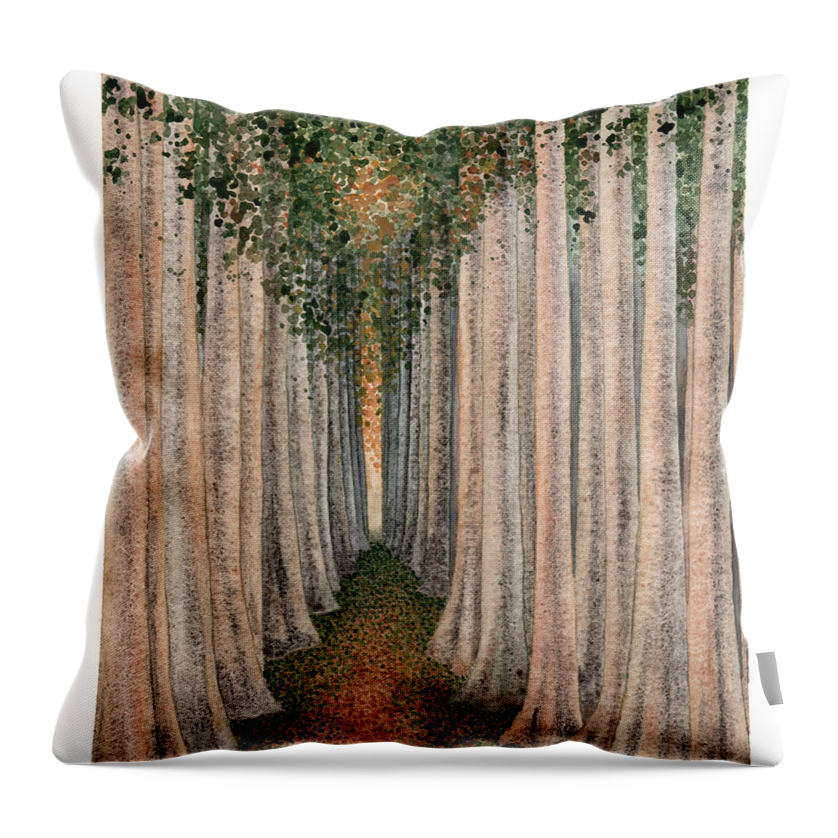 Trees Throw Pillow featuring the painting The Temple by Hilda Wagner