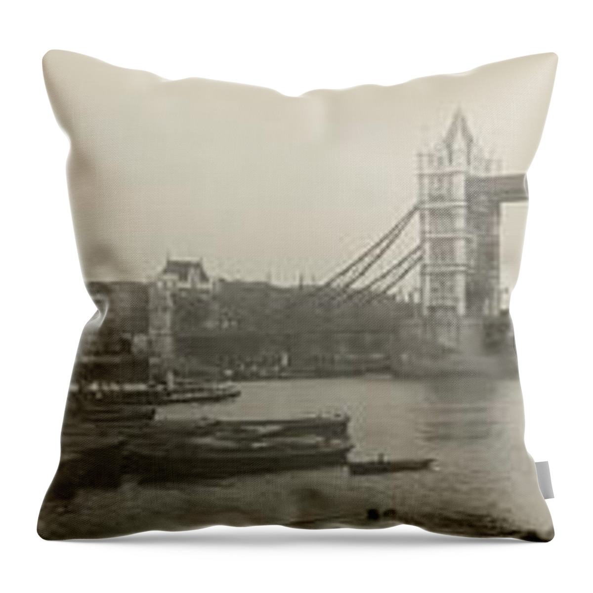 Richard Reeve Throw Pillow featuring the photograph The Thames at Tower Bridge 1909 by Richard Reeve
