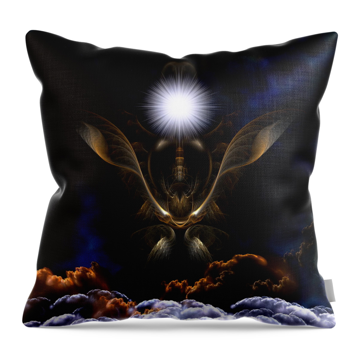 Tower In The Bottle Throw Pillow featuring the digital art The Tower In The Bottle Takes Flight by Rolando Burbon