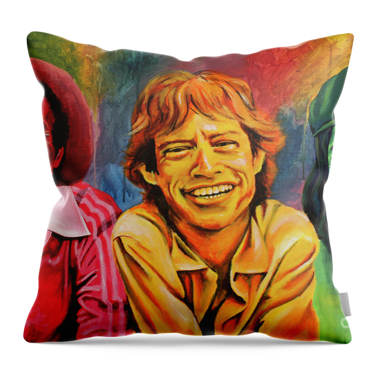 Bob Marley Throw Pillow featuring the painting The Trio by Sara Becker