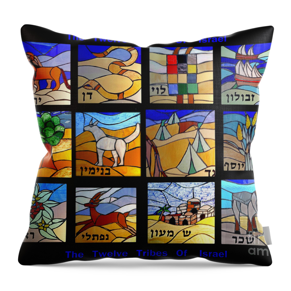 Collage Throw Pillow featuring the photograph The twelve Tribs of Isral by Tomi Junger