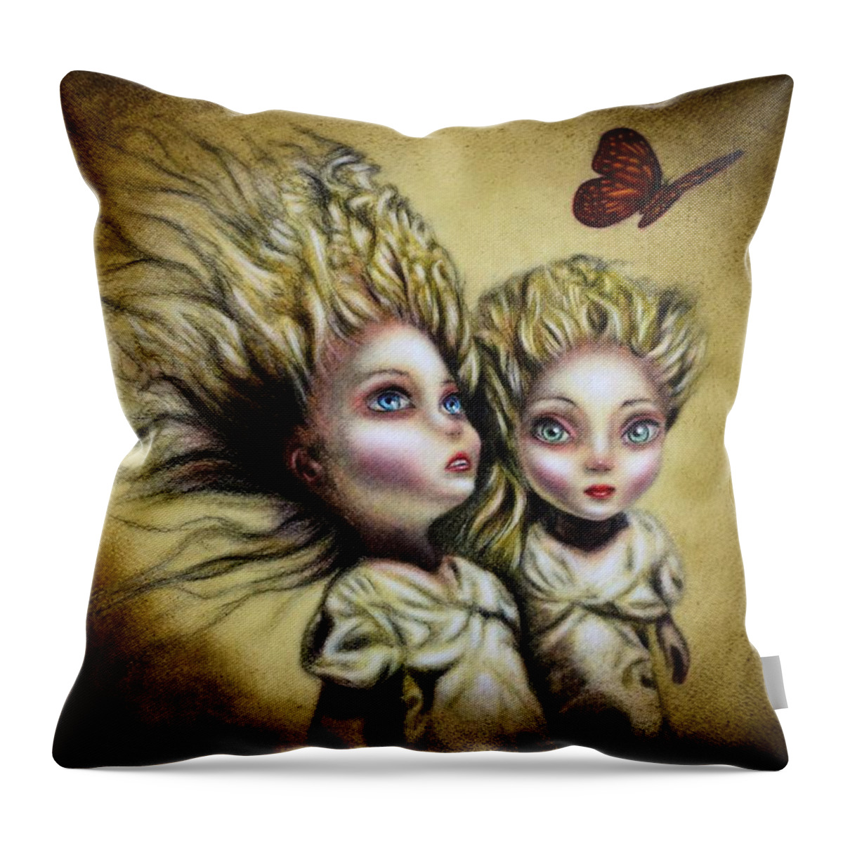 Yellow Throw Pillow featuring the painting The Offspring and the Butterfly by Tiago Azevedo