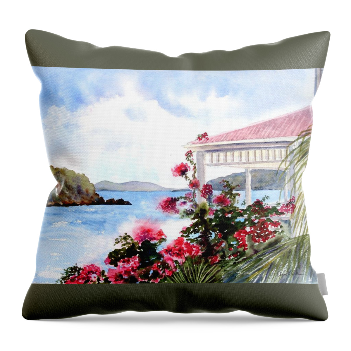 Caribbean Throw Pillow featuring the painting The Veranda by Diane Kirk