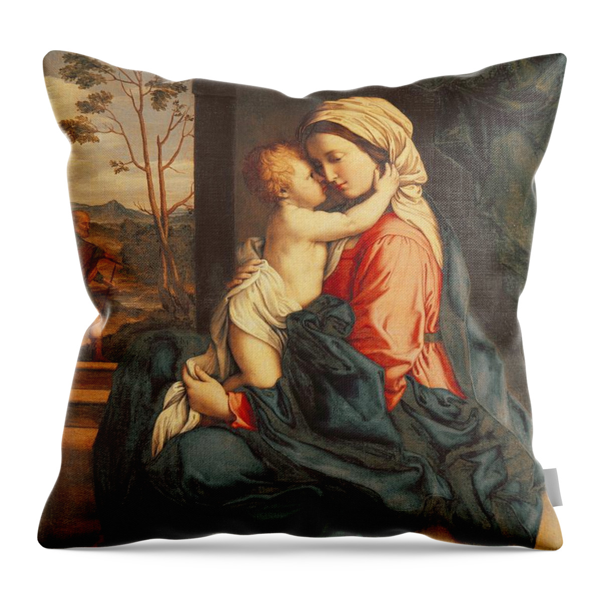 The Throw Pillow featuring the painting The Virgin and Child Embracing by Giovanni Battista Salvi