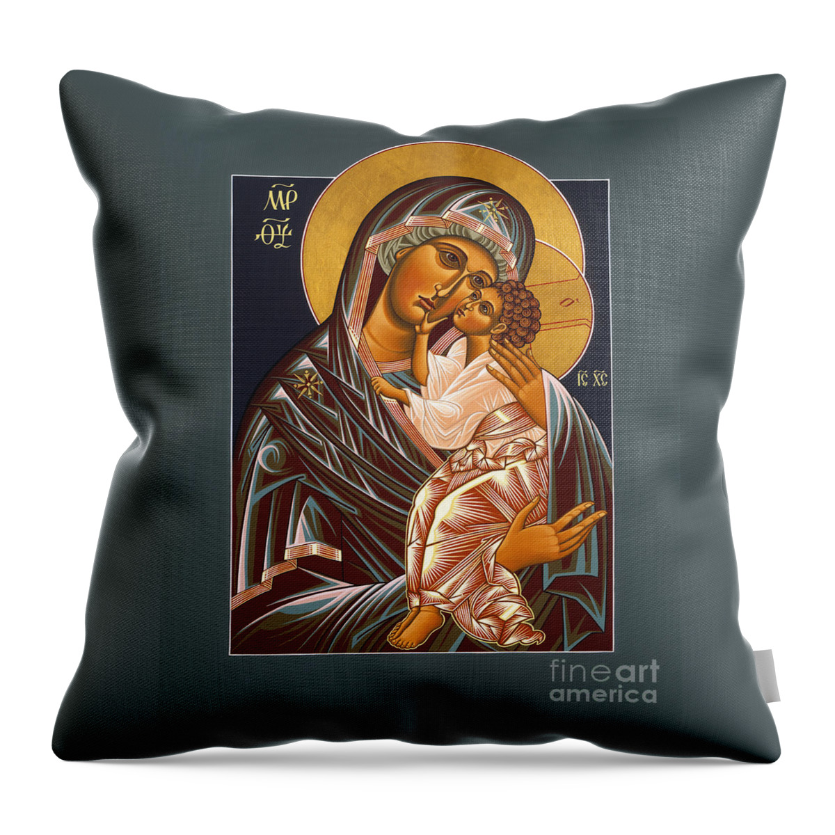 The Virgin Of Tenderness Of Yaroslavl Throw Pillow featuring the painting The Virgin of Tenderness of Yaroslavl 025 by William Hart McNichols