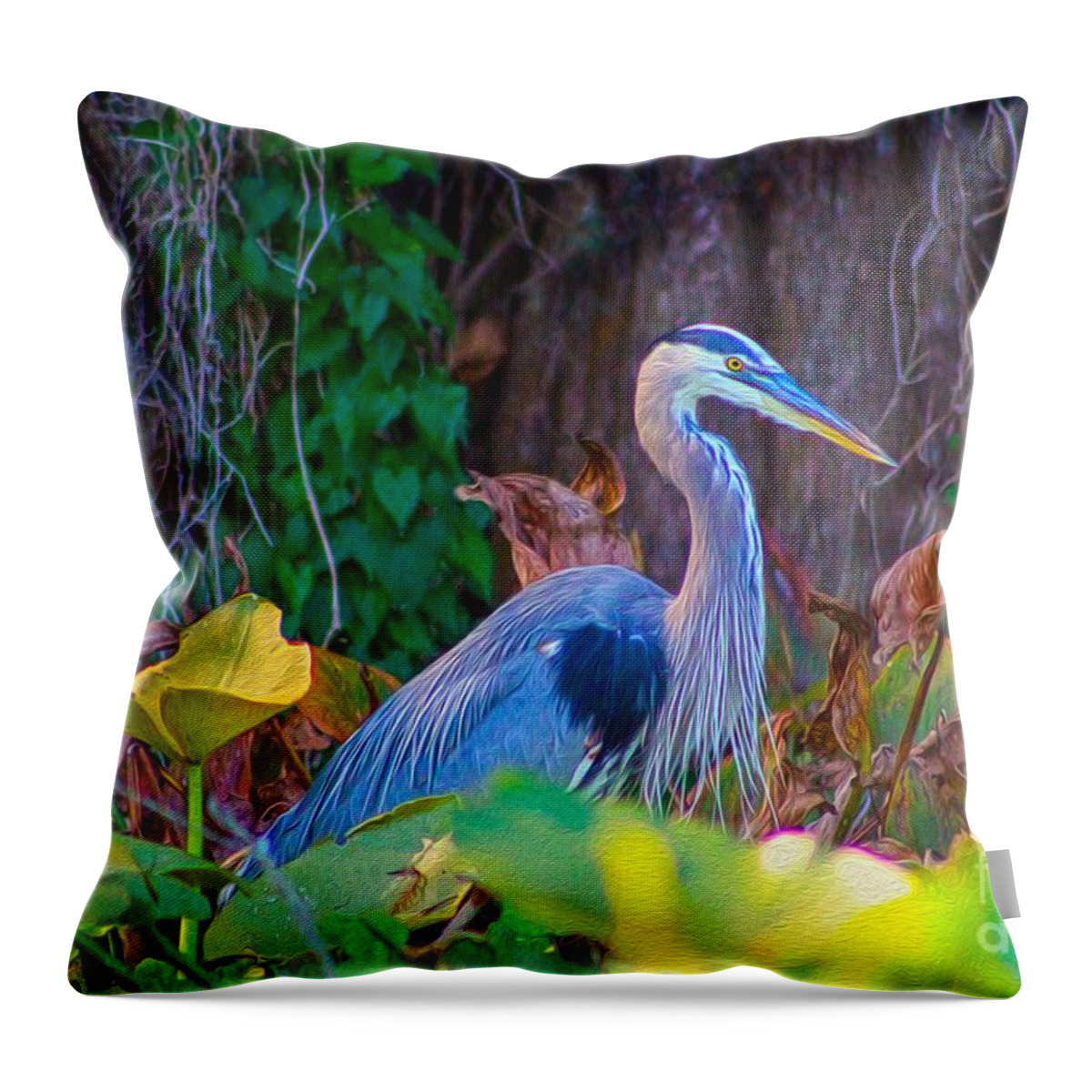 Nature Throw Pillow featuring the painting Majestic Great Blue Heron by DB Hayes