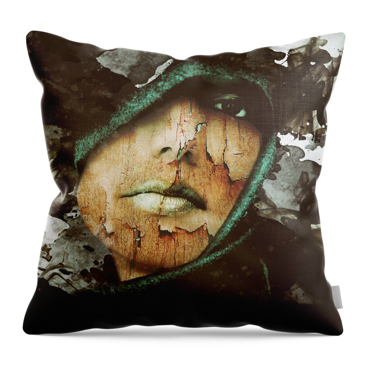 Abstract Surreal Portrait Texture Throw Pillow featuring the digital art The Watcher by Katherine Smit