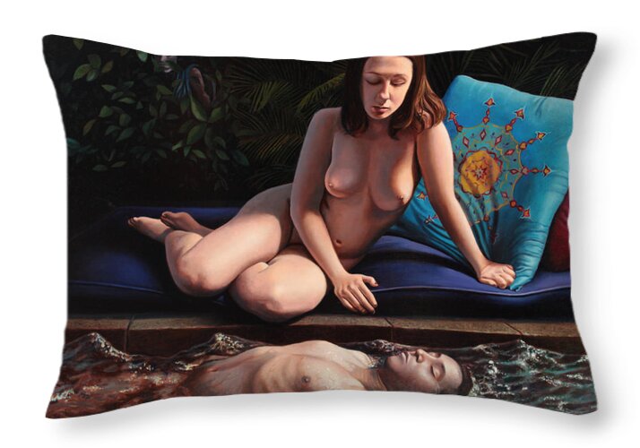 Nudes Throw Pillow featuring the painting The Watcher by Miguel Tio