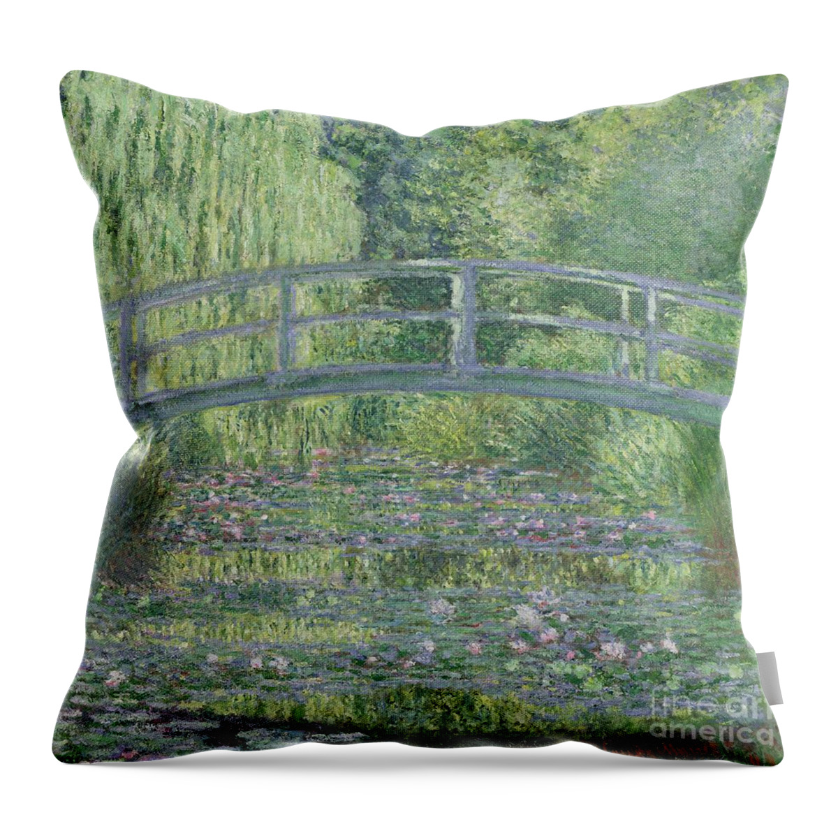 The Throw Pillow featuring the painting The Waterlily Pond by Claude Monet