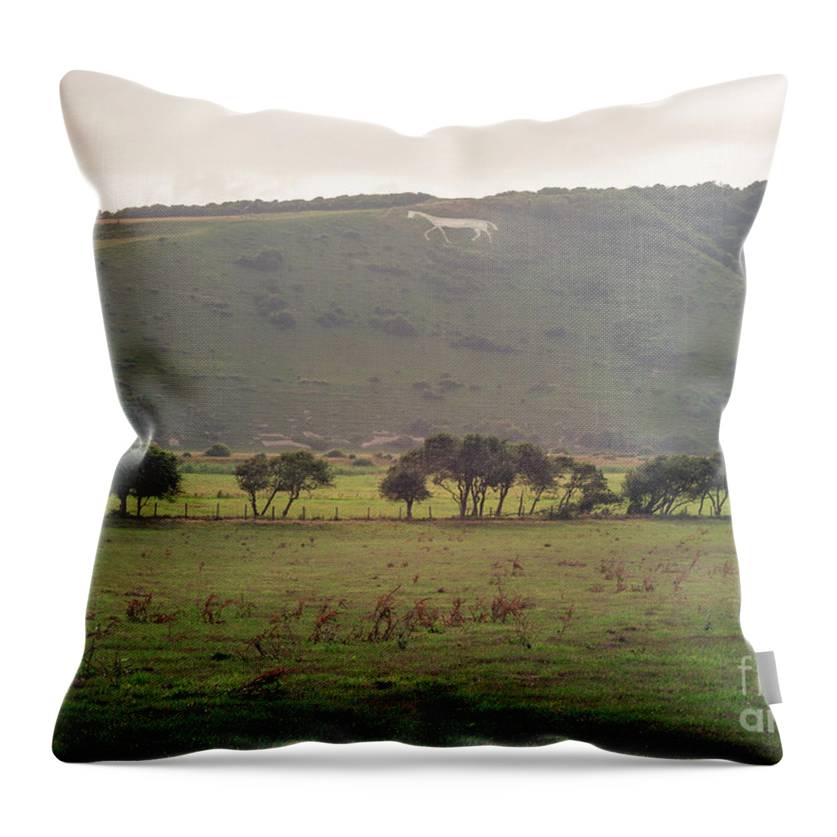 White Throw Pillow featuring the photograph The White Horse of Littlington by Perry Rodriguez