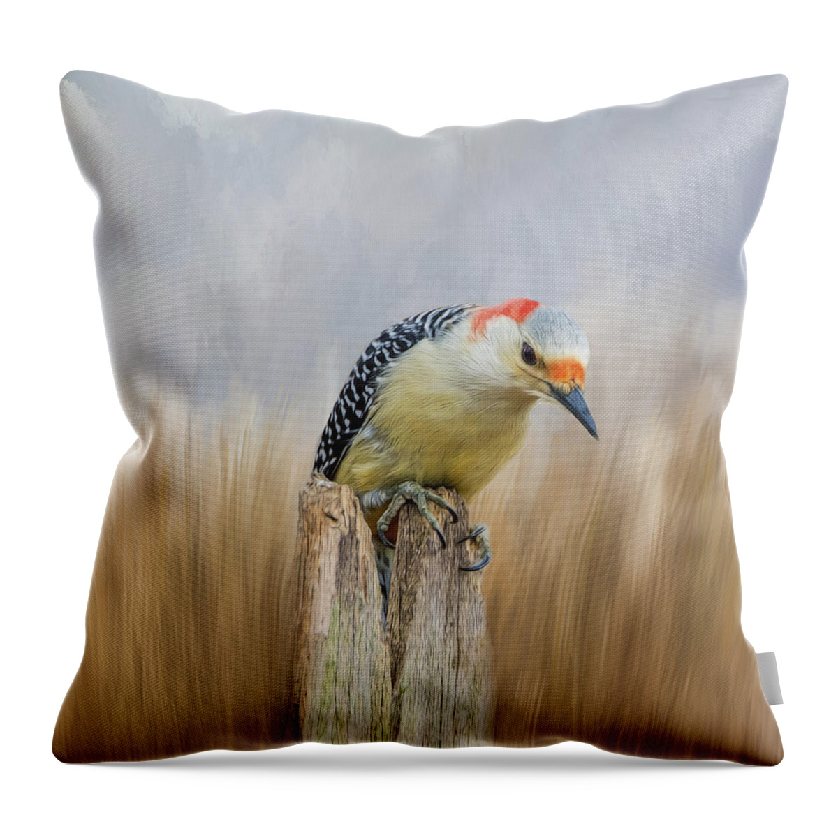 Woodpecker Throw Pillow featuring the photograph The Woodpecker by Cathy Kovarik