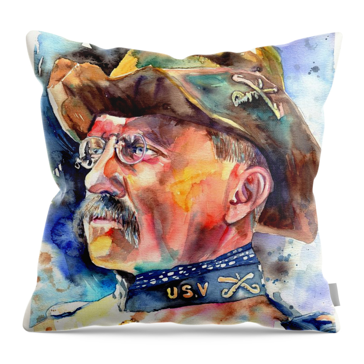 Theodore Roosevelt Throw Pillow featuring the painting Theodore Roosevelt painting by Suzann Sines