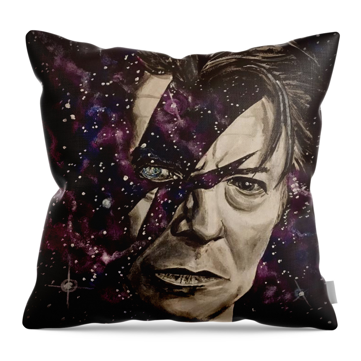 David Bowie Throw Pillow featuring the painting There's A Starman Waiting In The Sky by Joel Tesch