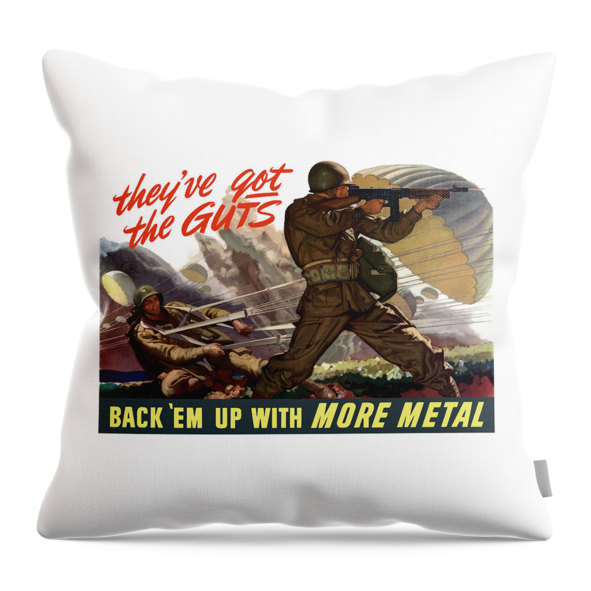 Airborne Throw Pillow featuring the painting They've Got The Guts by War Is Hell Store