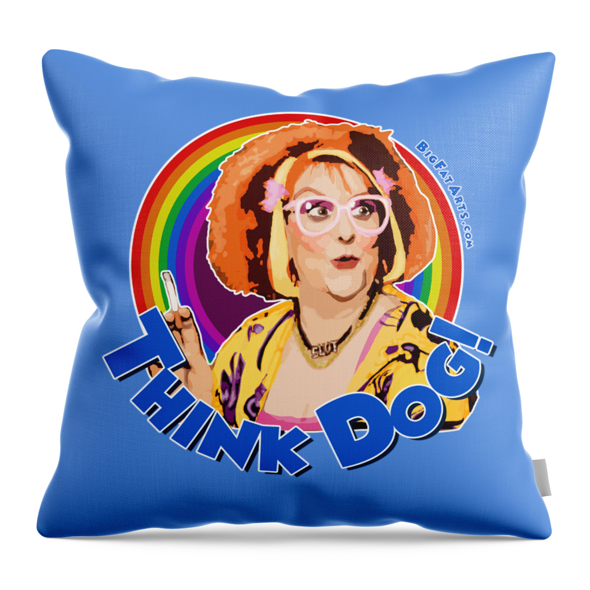 Auburn Jerry Hall Kathy Burke Gimme Gimme Gimme Vile Pussy Person Think Dog Throw Pillow featuring the digital art Think Dog by Big Fat Arts