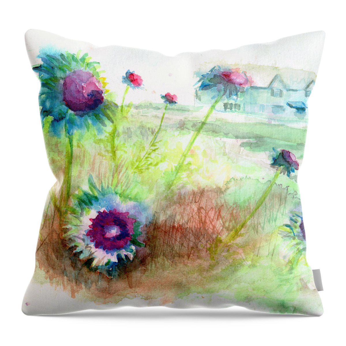 Thistle Throw Pillow featuring the painting Thistles #1 by Andrew Gillette