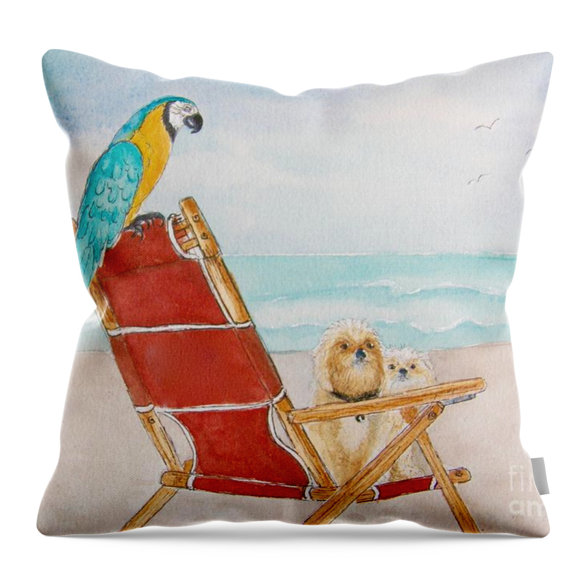Beach Throw Pillow featuring the painting Three Friends at the Beach by Midge Pippel