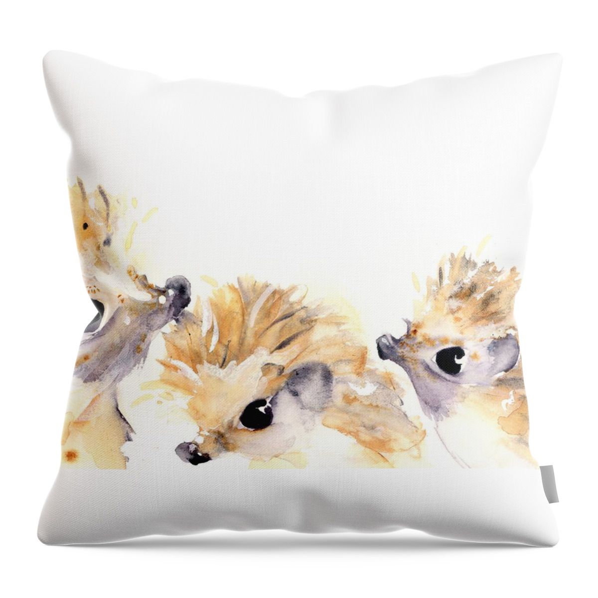 Hedgehog Watercolor Throw Pillow featuring the painting Three Hedgehogs by Dawn Derman