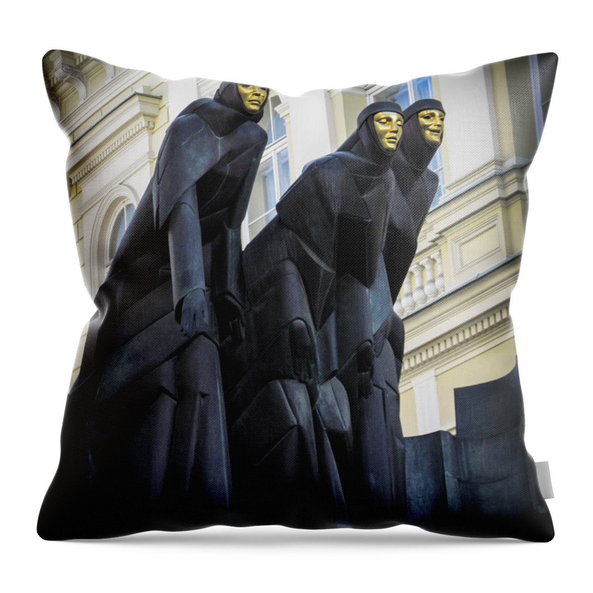 Landmarks Throw Pillow featuring the photograph Three Muses - Calliope Thalia and Melpomene by Mary Lee Dereske