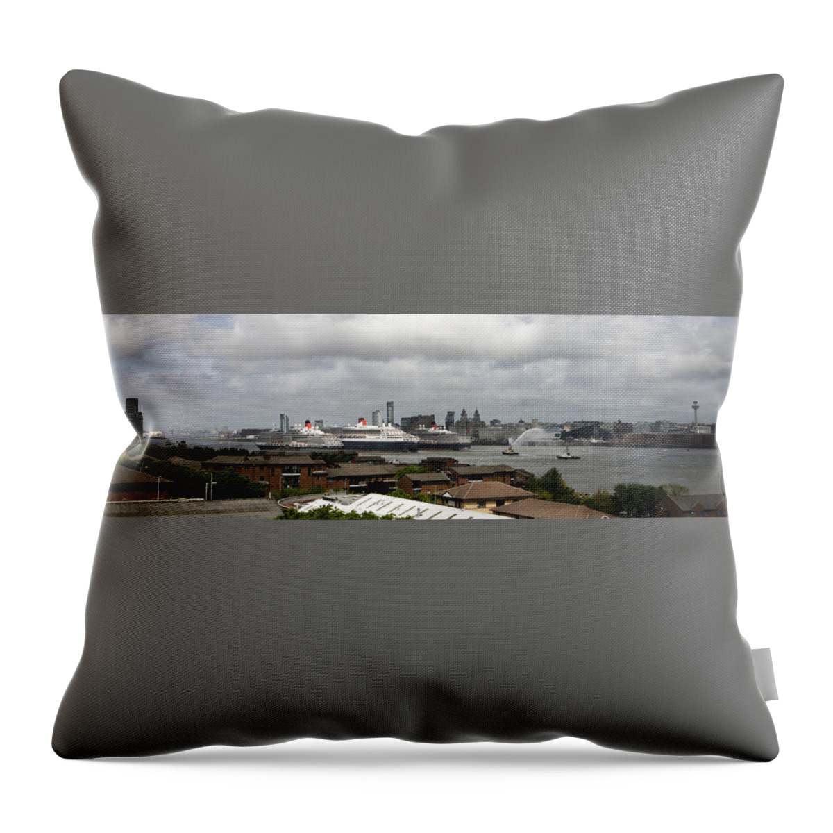 Cunard Throw Pillow featuring the photograph Three Queens on the Mersey by Spikey Mouse Photography