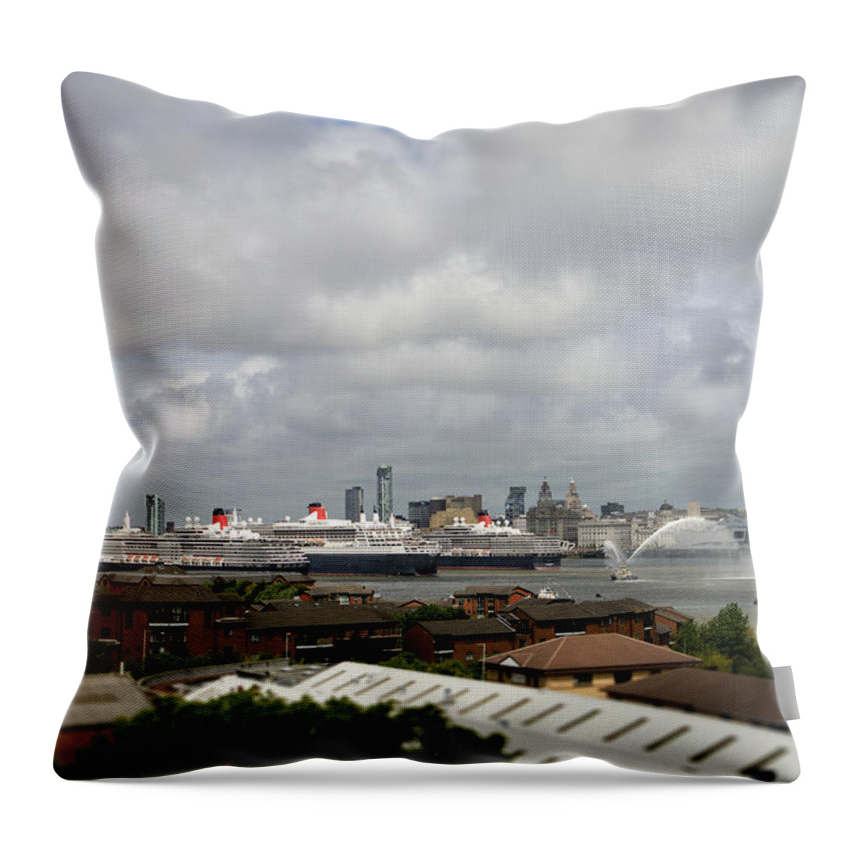 Cunard Throw Pillow featuring the photograph Three Queens Salute by Spikey Mouse Photography