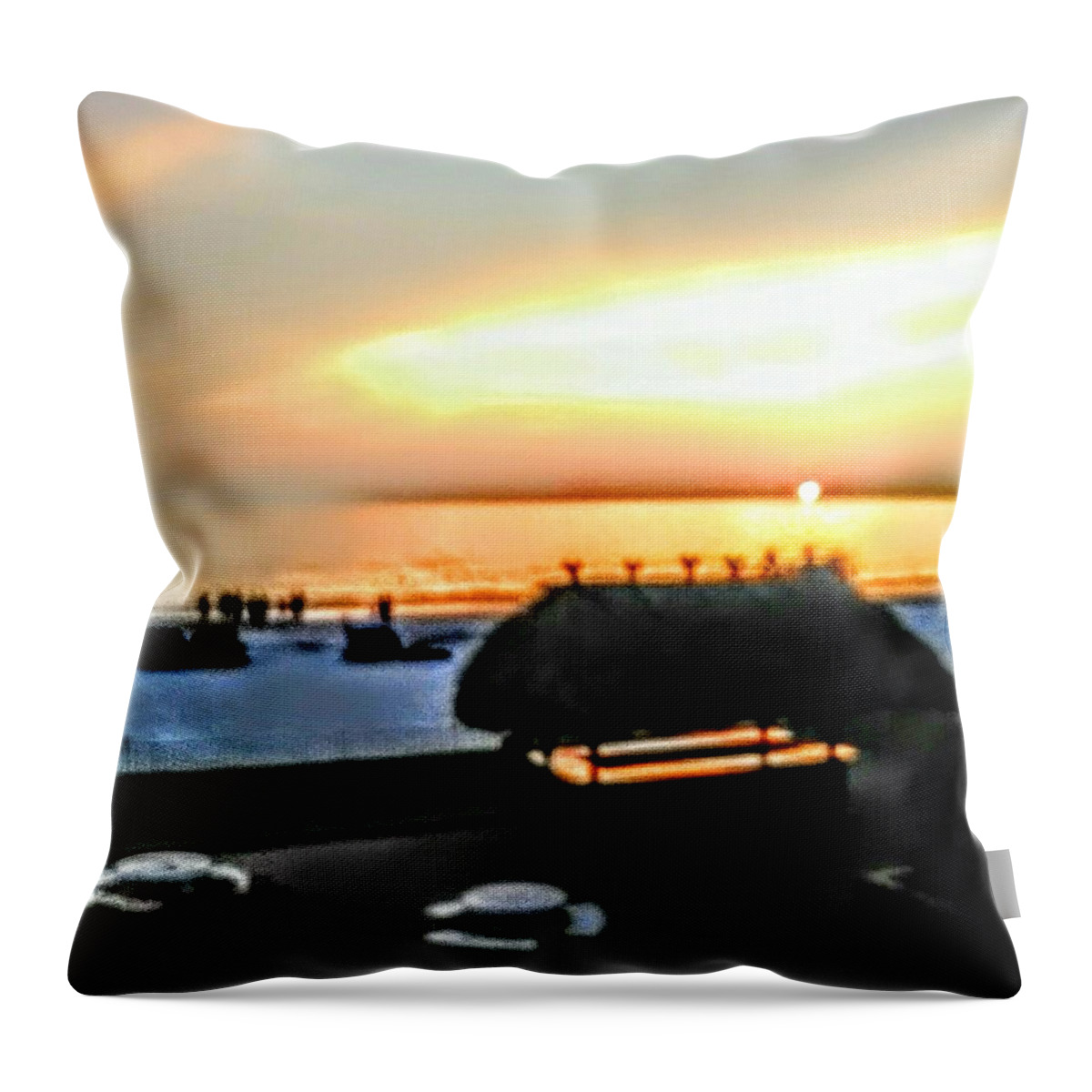 Tiki Hut Throw Pillow featuring the photograph Tiki by the Sea by Suzanne Berthier