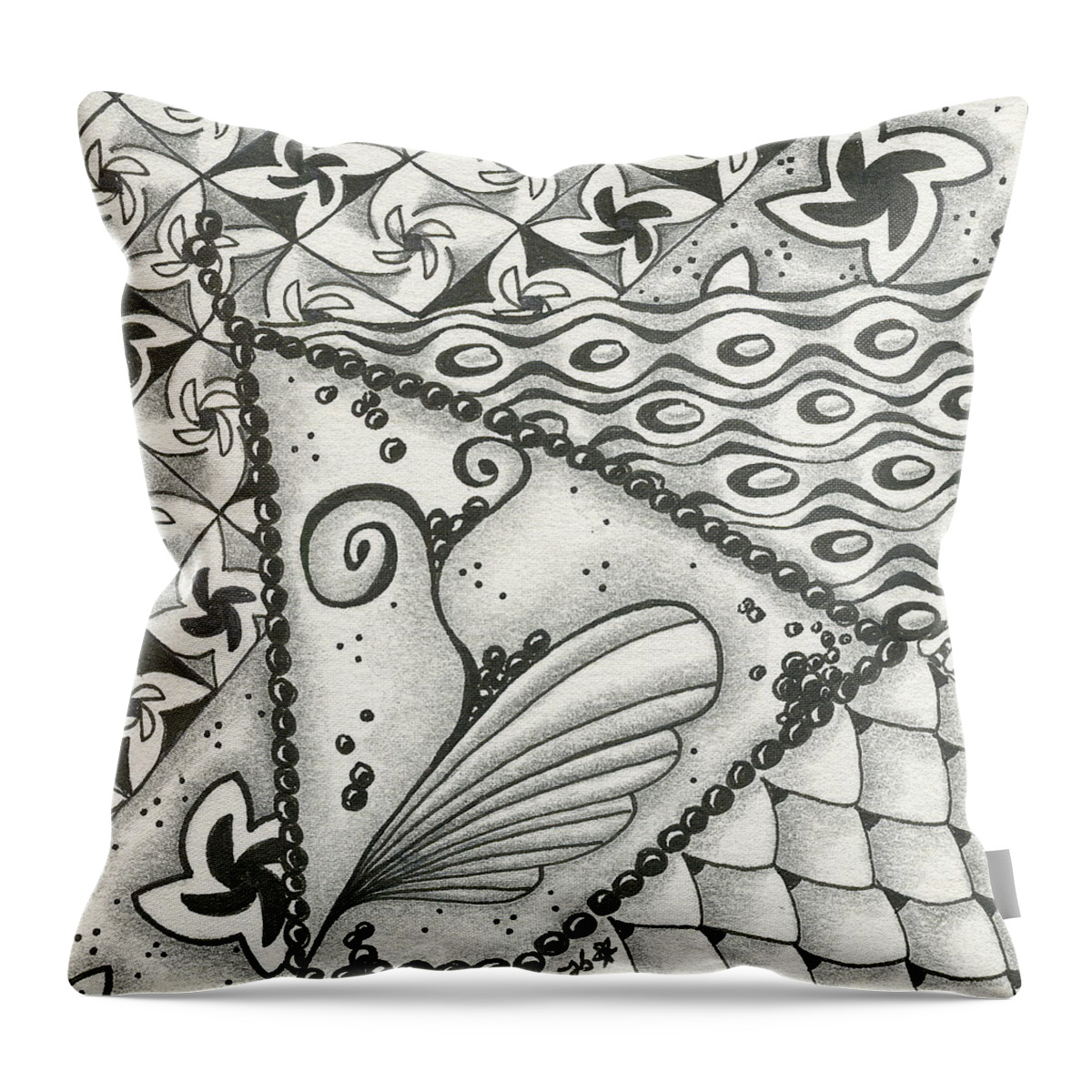 Zentangle Throw Pillow featuring the drawing Time Marches On by Jan Steinle