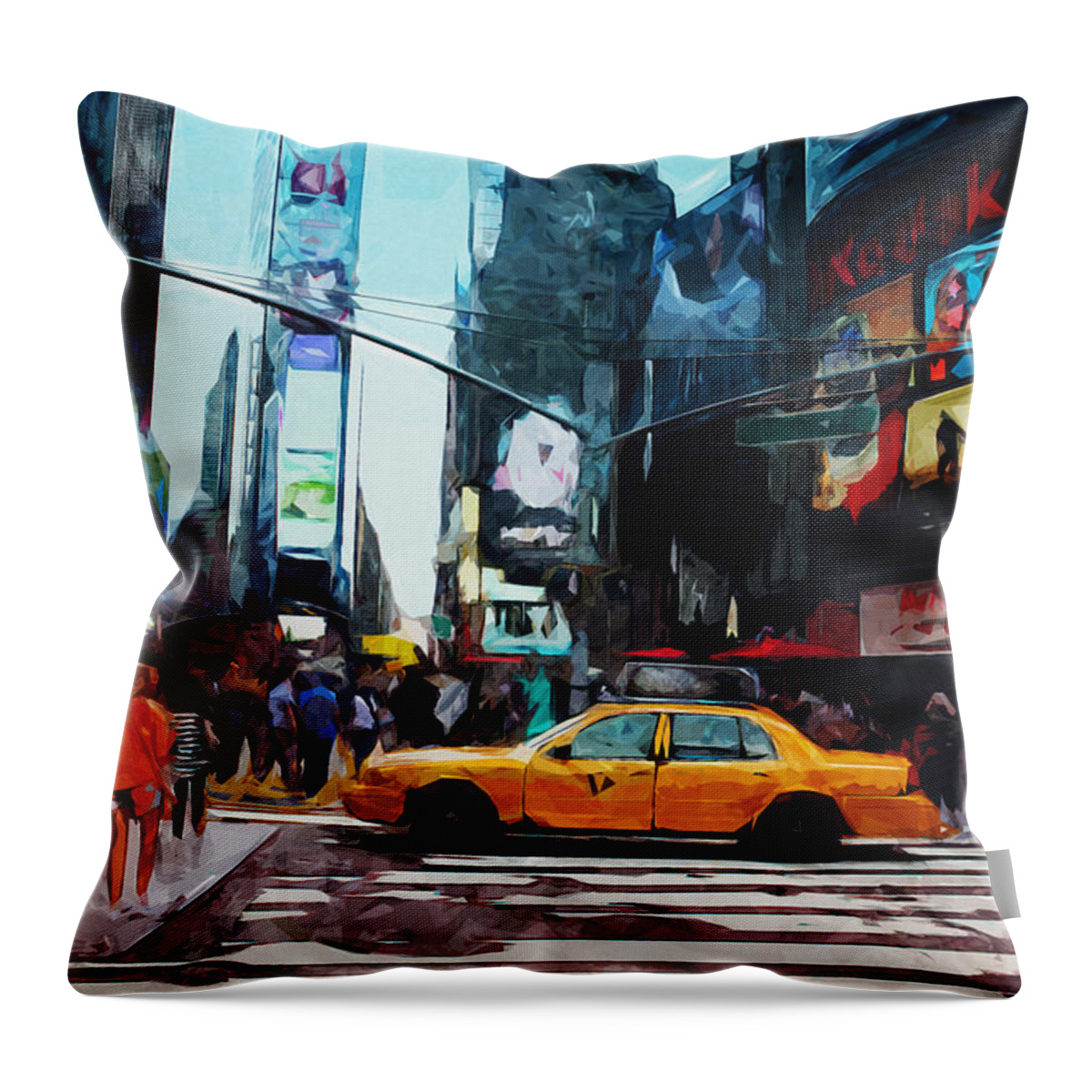 Times Square Throw Pillow featuring the digital art Times Square Taxi- Art by Linda Woods by Linda Woods