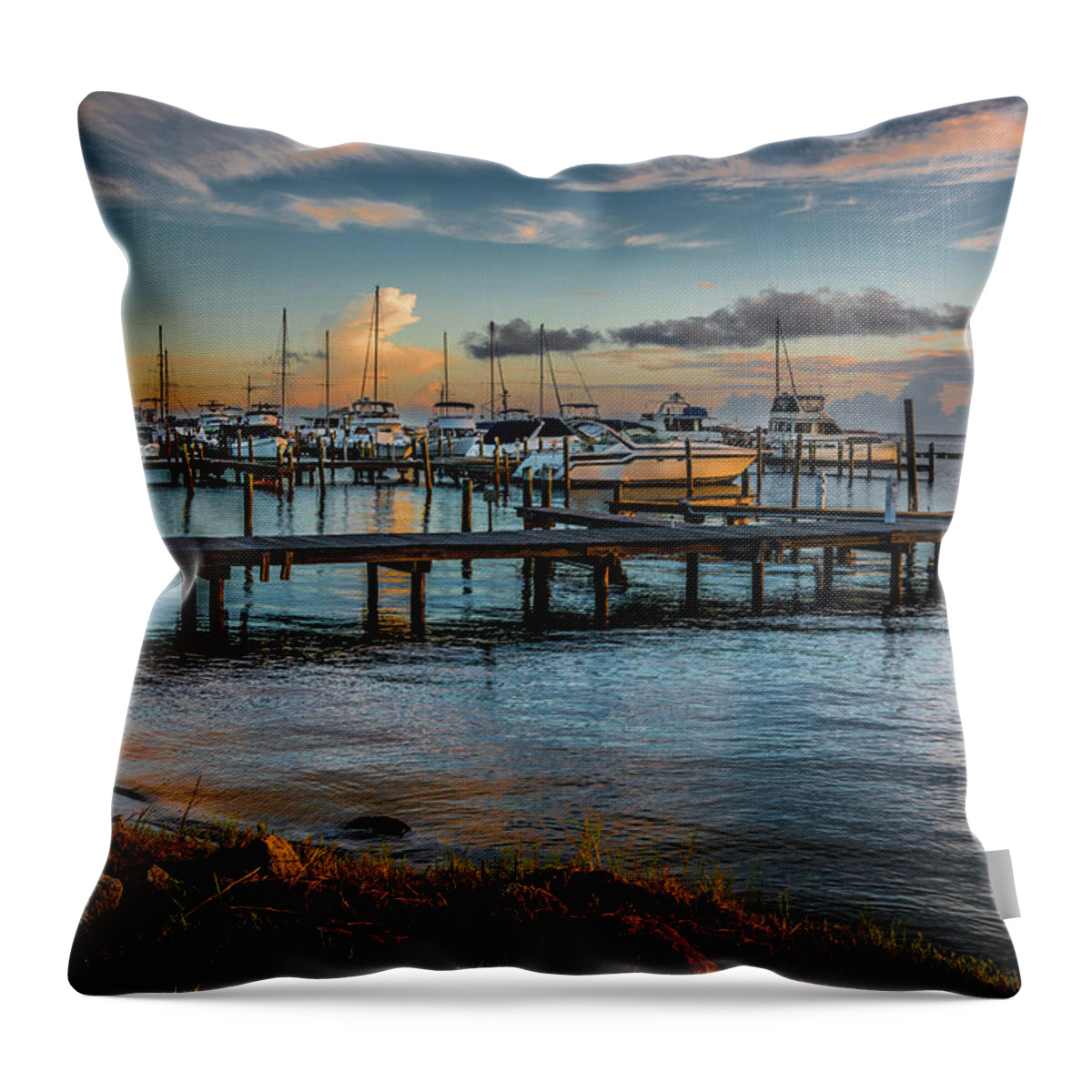 Dock Throw Pillow featuring the photograph Titusville Dock by Jaime Mercado