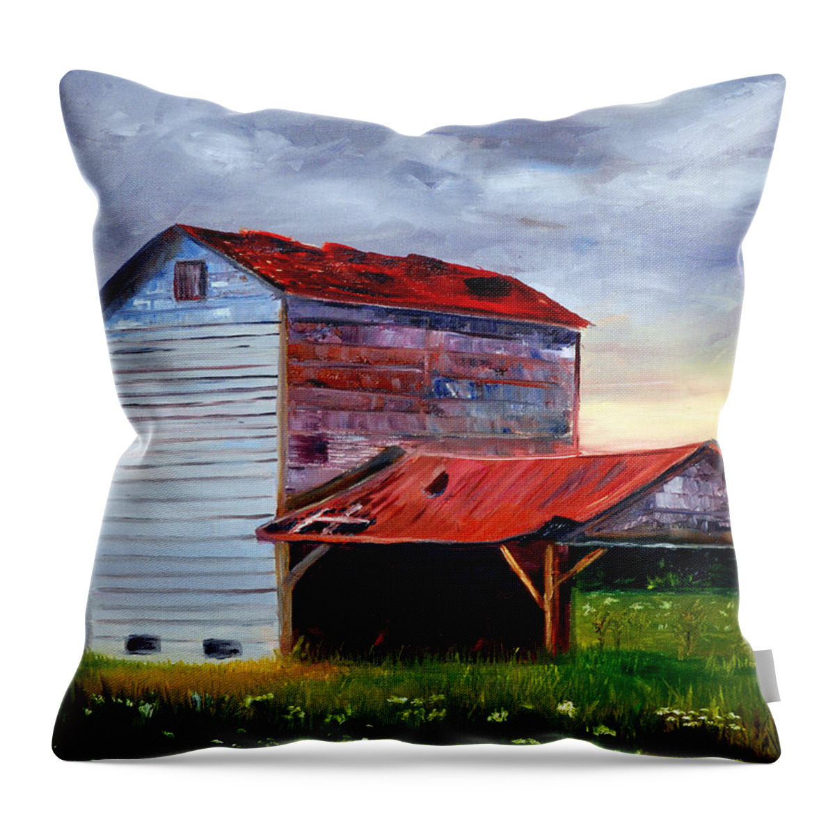 Tobacco Barn Throw Pillow featuring the painting Tobacco Road by Phil Burton