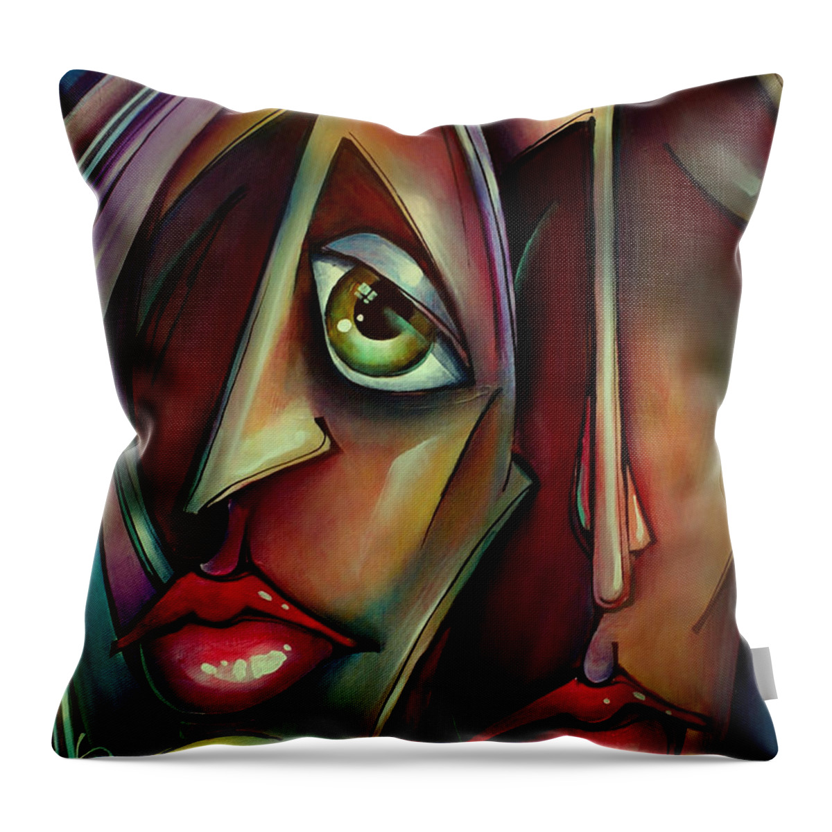 Urban Expression Painting Throw Pillow featuring the painting 'together Watching' by Michael Lang