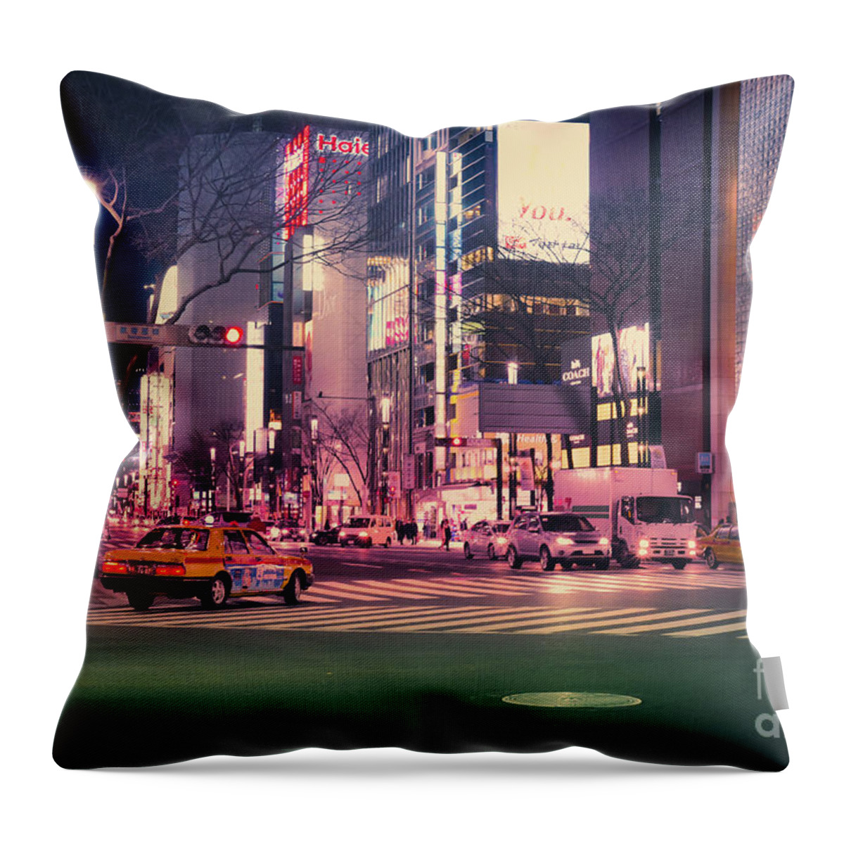 Tokyo Throw Pillow featuring the photograph Tokyo Street at Night, Japan 2 by Perry Rodriguez