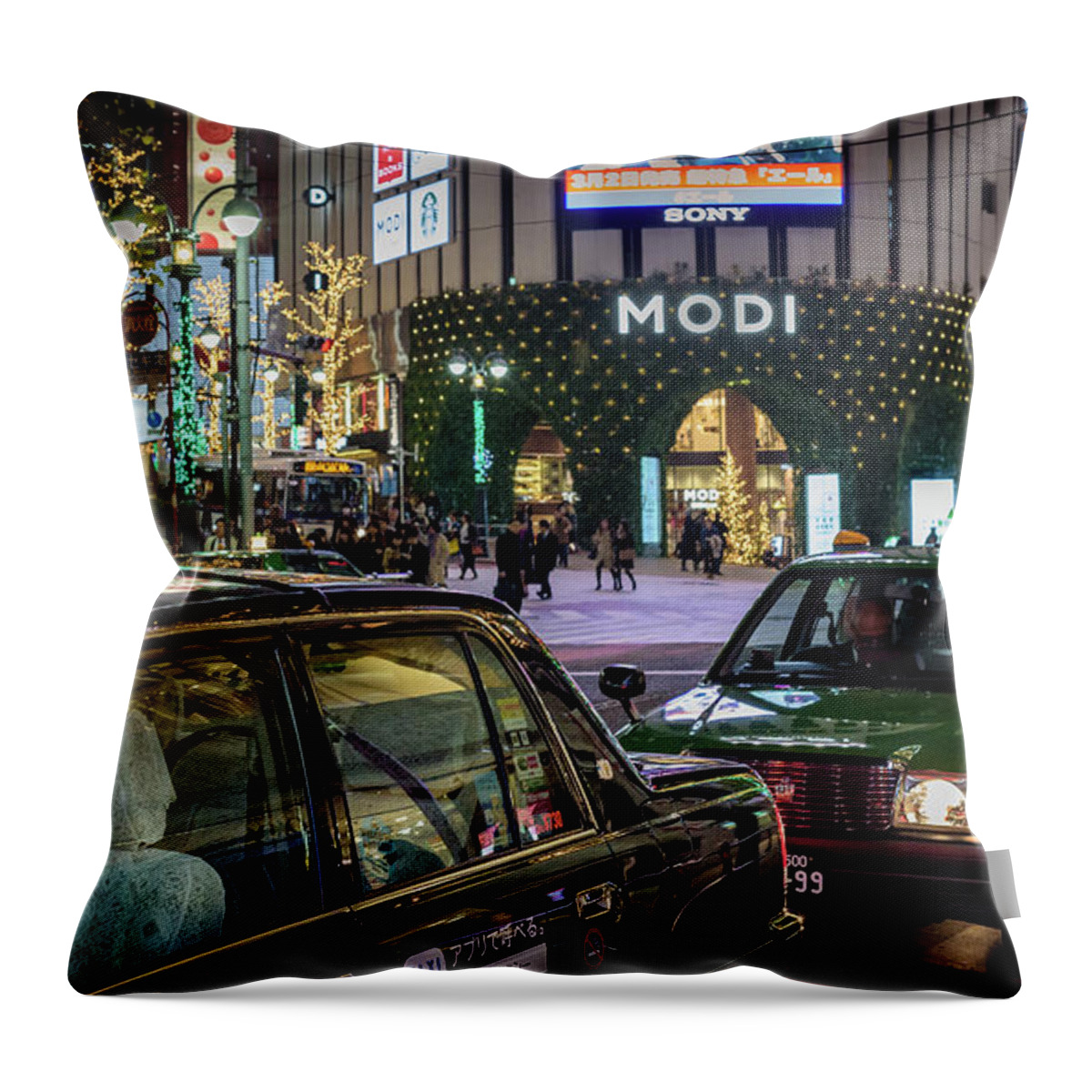 People Throw Pillow featuring the photograph Tokyo Taxis, Japan by Perry Rodriguez