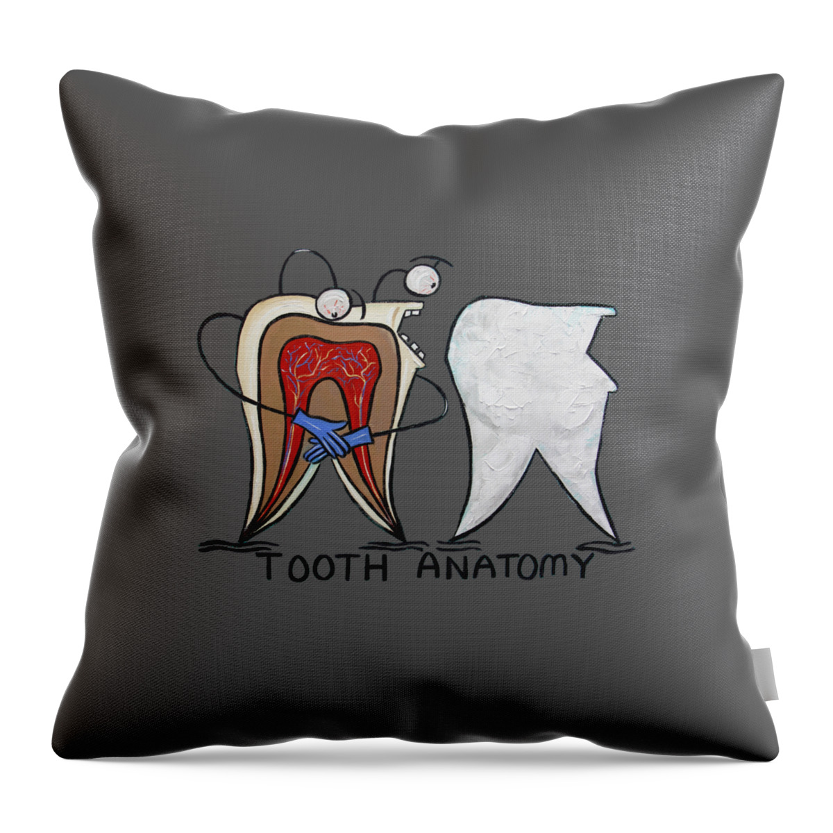 Tooth Anatomy T-shirt Throw Pillow featuring the painting Tooth Anatomy T-Shirt by Anthony Falbo