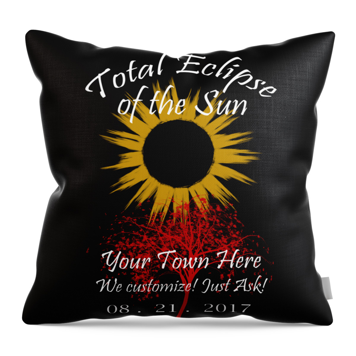 Total Throw Pillow featuring the digital art Total Eclipse Art for T Shirts Sun and Tree on Black by Debra and Dave Vanderlaan