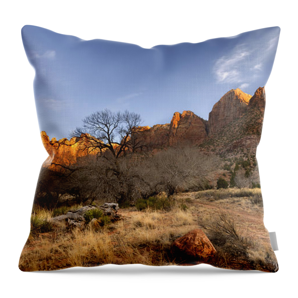 Towers Of The Virgin Throw Pillow featuring the photograph Towers of the Virgin by Chad Dutson