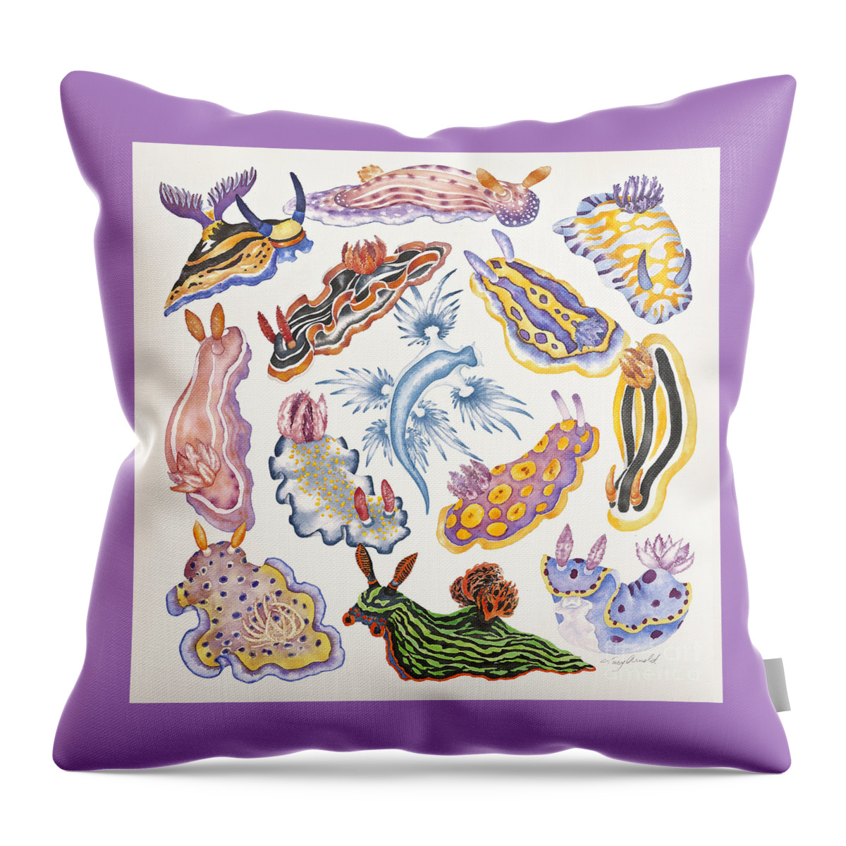 Sea Slugs Throw Pillow featuring the painting Toxic Tango I Sea Slugs by Lucy Arnold