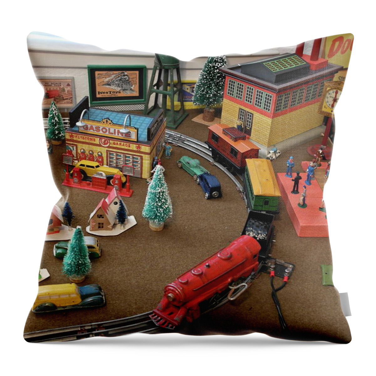 Toys Throw Pillow featuring the photograph Toytown - Train Set Overview by Michele Myers