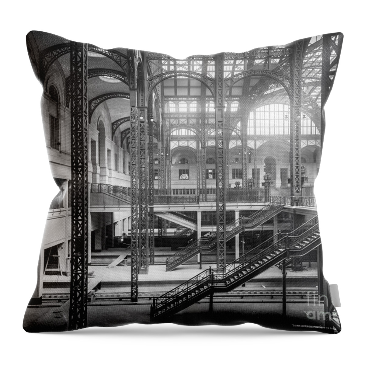 Penn Throw Pillow featuring the photograph Track level and concourses Pennsylvania Station New York by Russell Brown