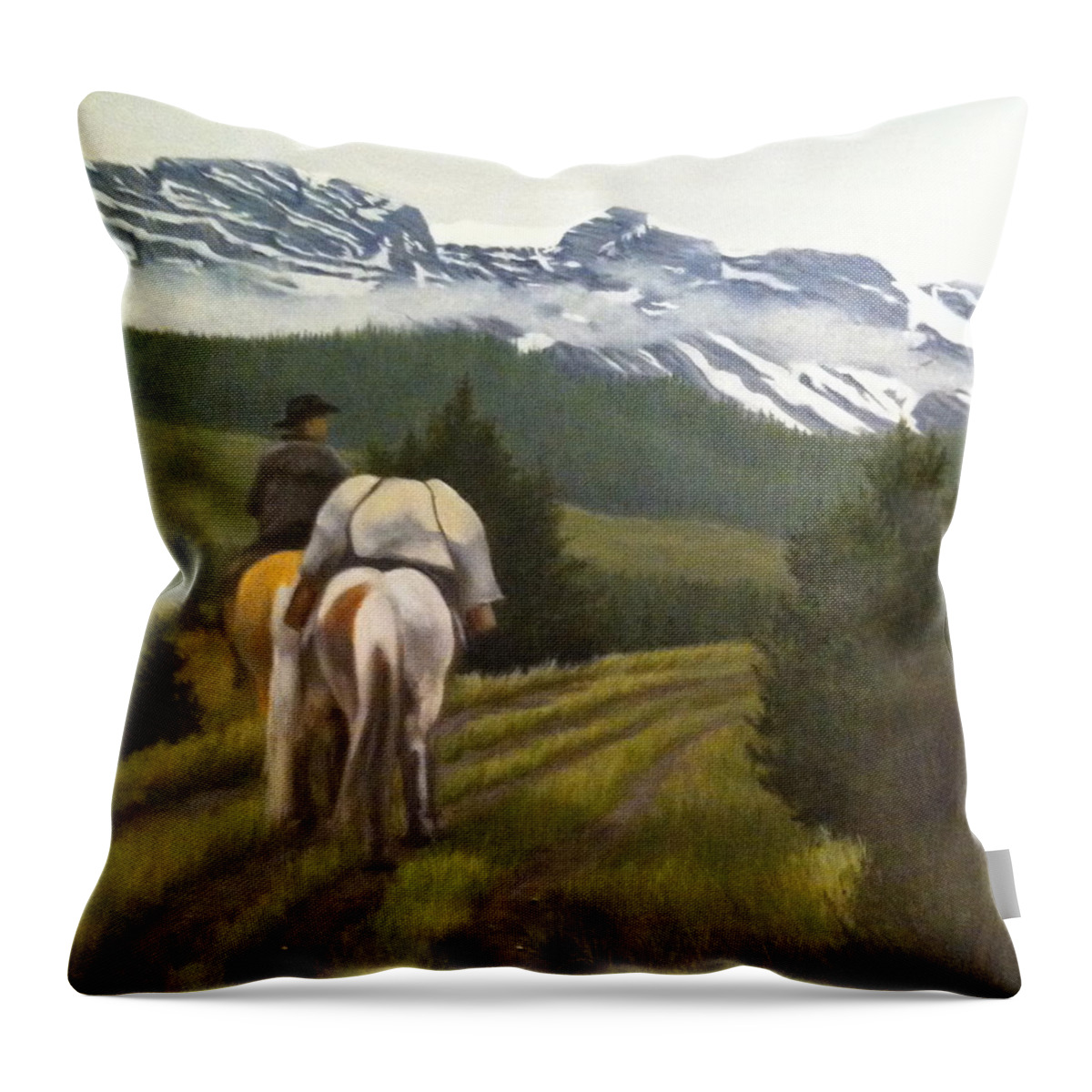 Mountains Throw Pillow featuring the painting Trail Ride by Tammy Taylor