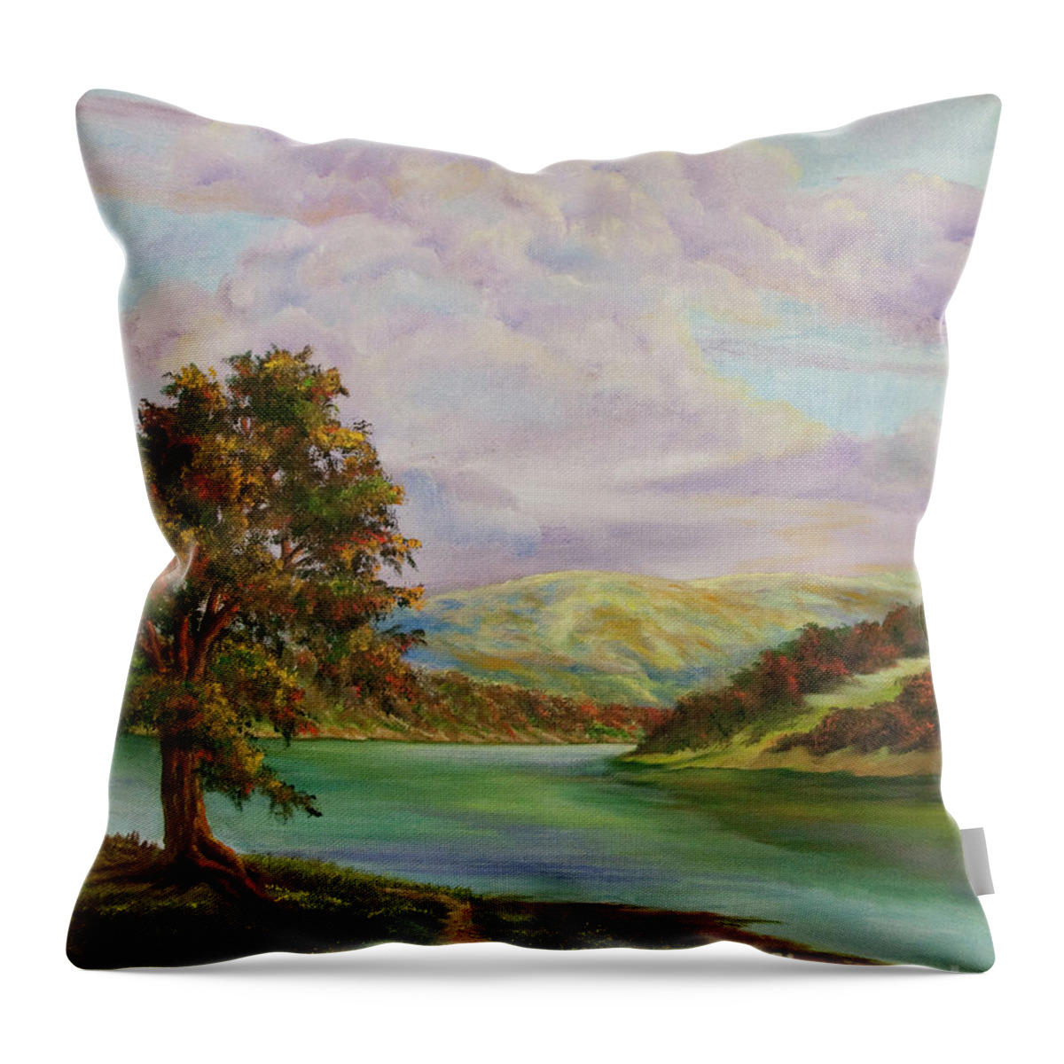 Country Landscape Painting Throw Pillow featuring the painting Tranquility by Charlotte Blanchard