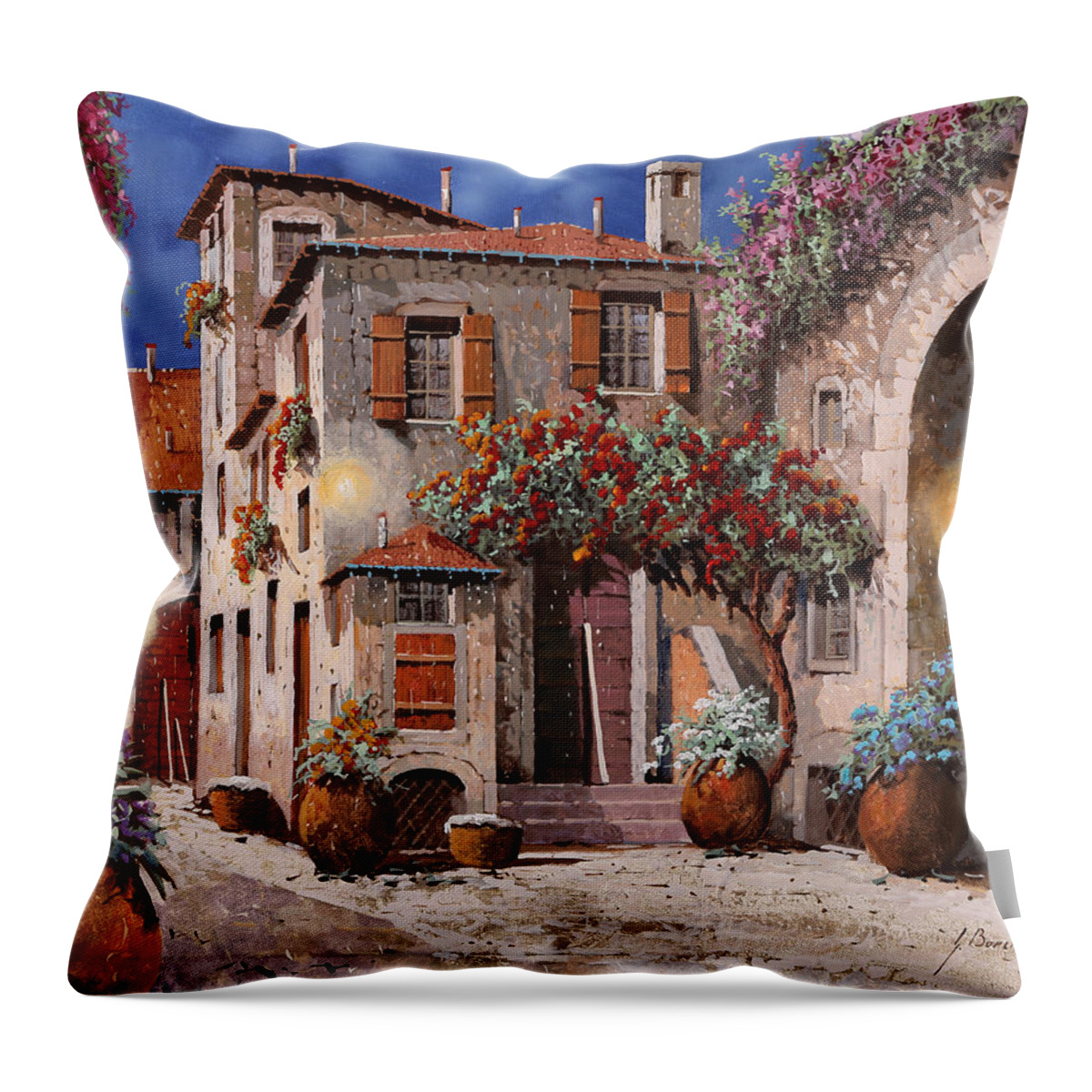 Arch Throw Pillow featuring the painting Tre Luci Al Crepuscolo by Guido Borelli