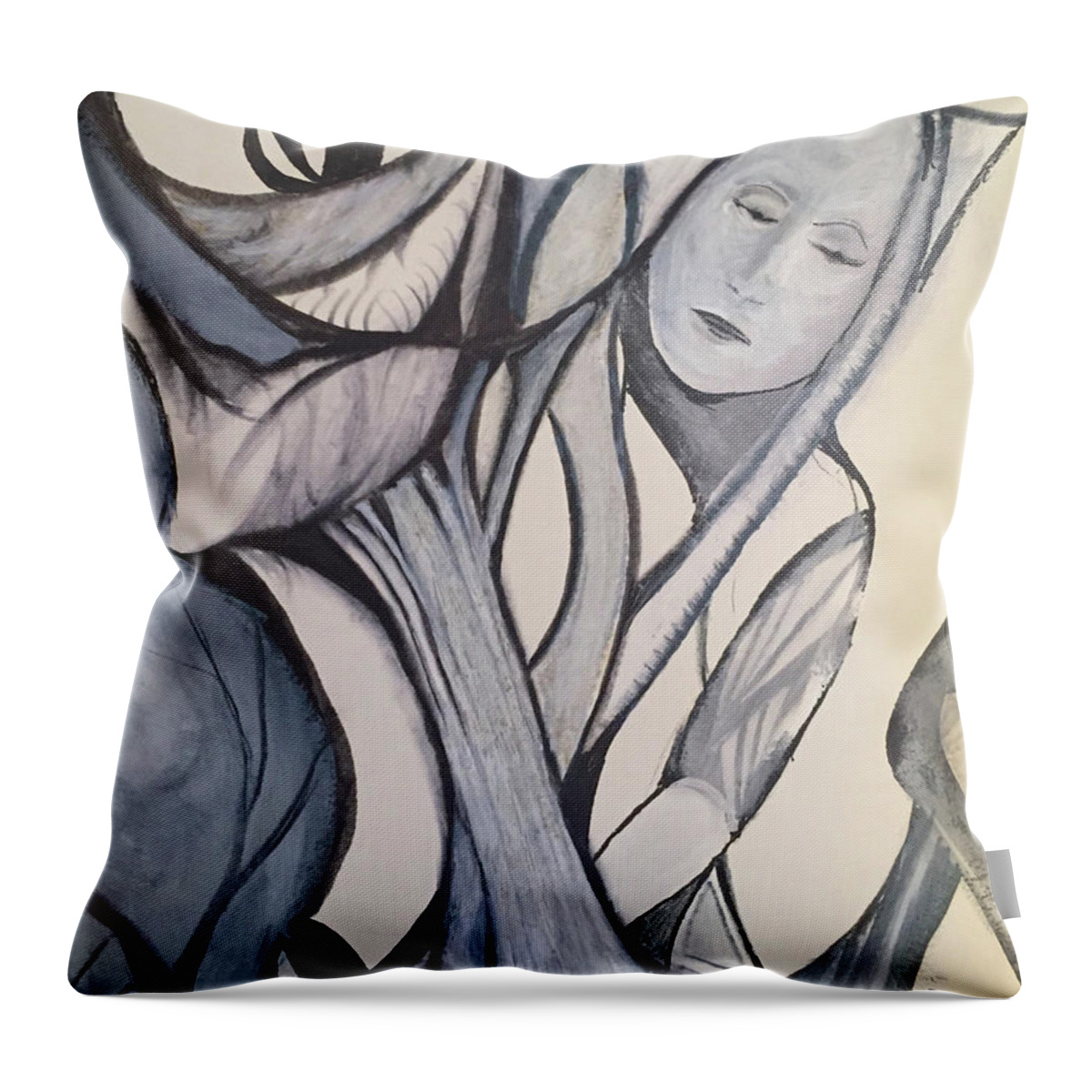Contemporary Expressionist Drawing Throw Pillow featuring the drawing Tree Angel by Dennis Ellman