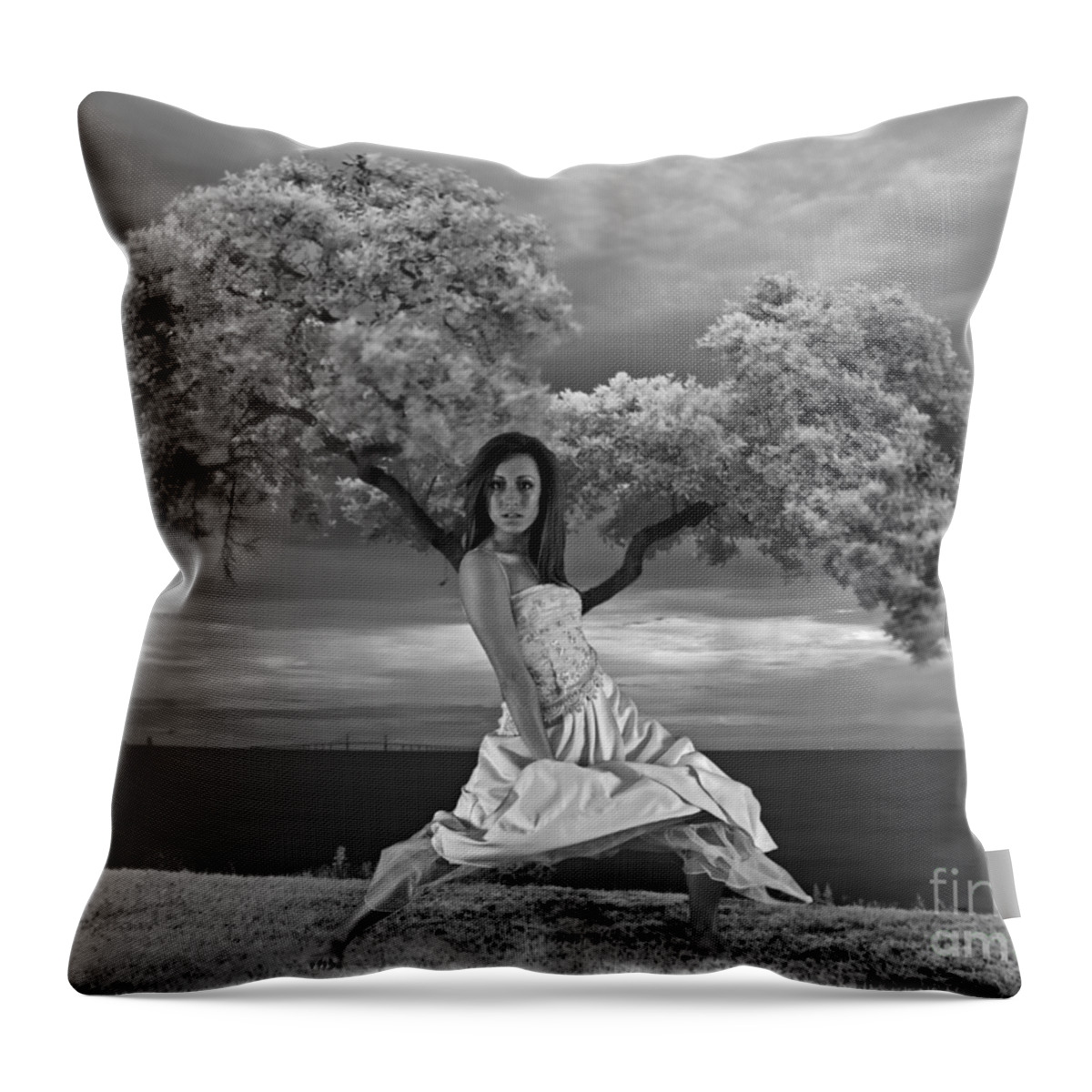 Girl Throw Pillow featuring the photograph Tree Girl 1209040 by Rolf Bertram
