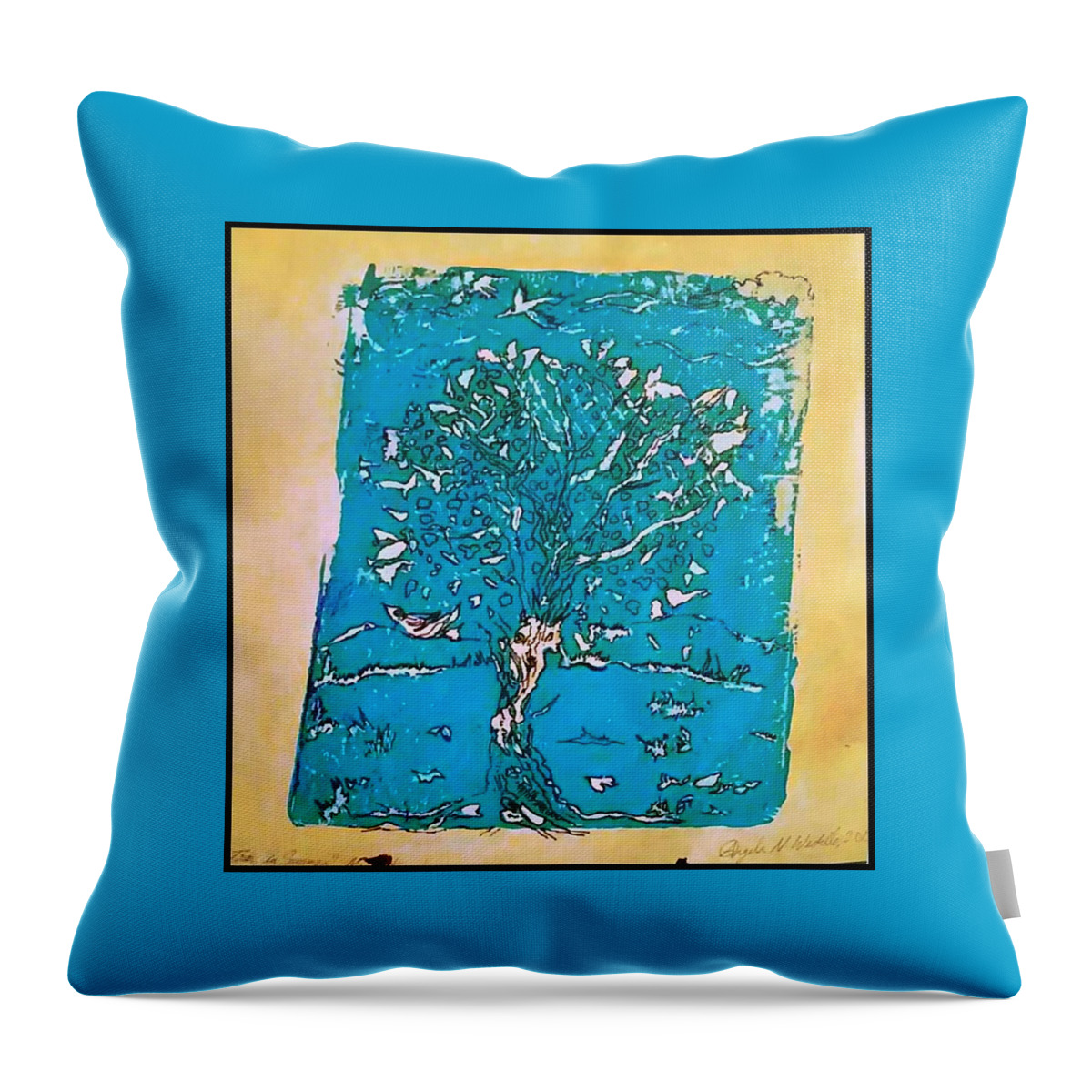 Tree Throw Pillow featuring the mixed media Tree in Summer by Angela Weddle