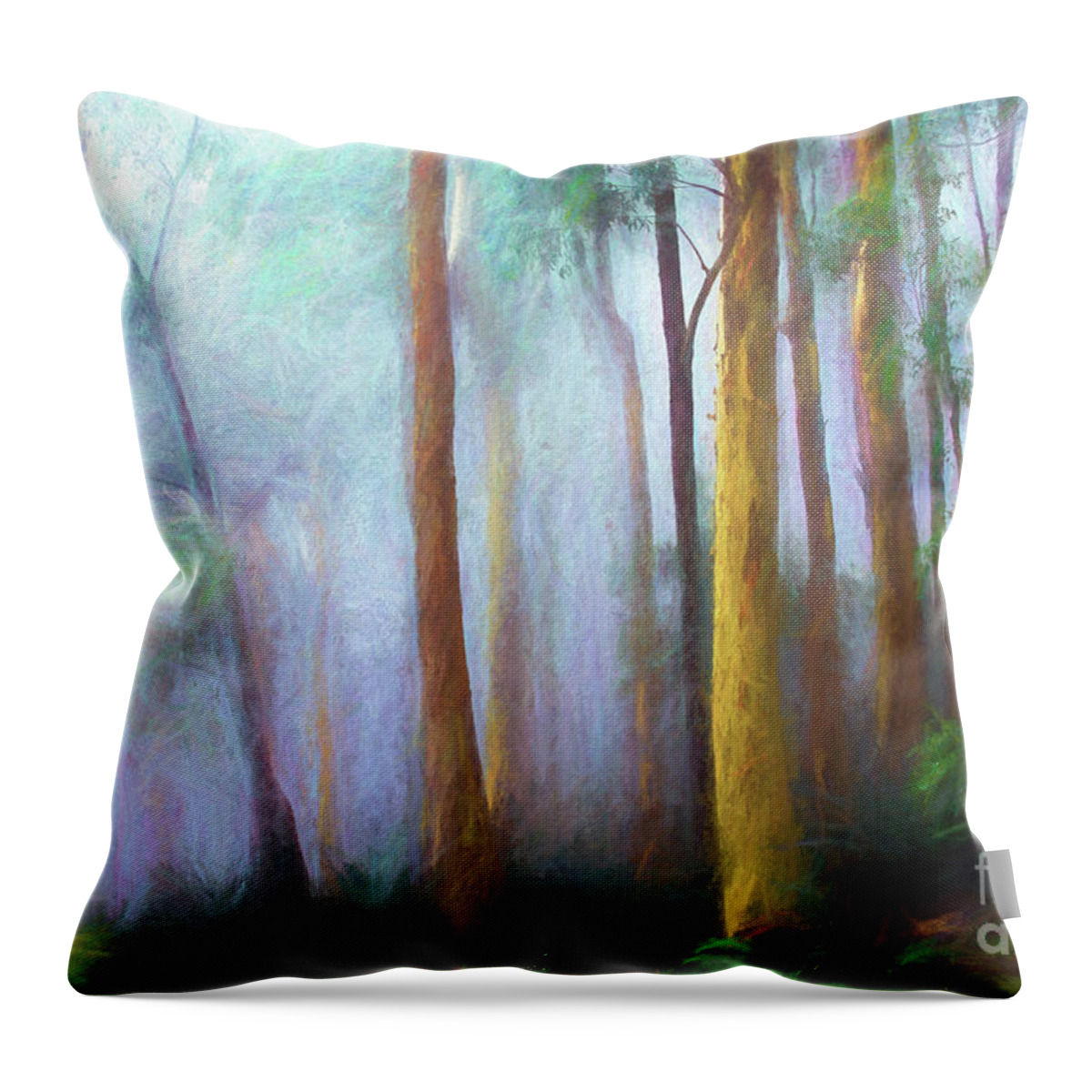 Trees In Mist Throw Pillow featuring the photograph Trees in mist by Sheila Smart Fine Art Photography